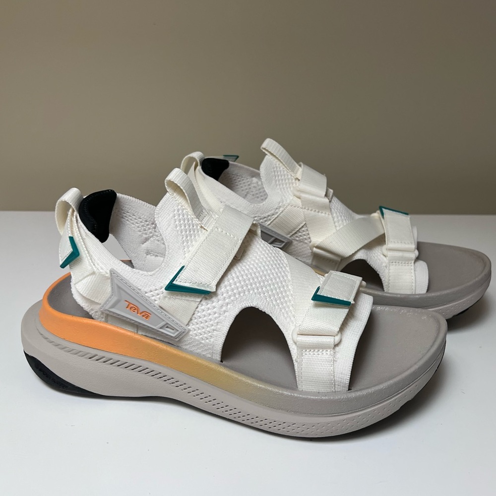 Teva White & Gray Platform Sport Sandals with Orange Accent